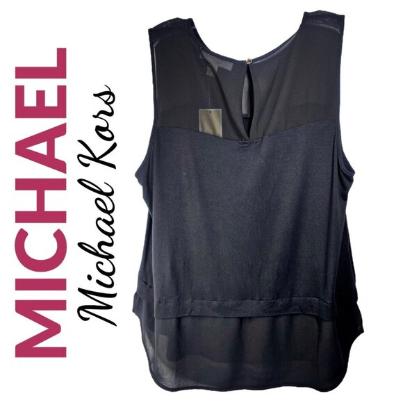 NWT MICHAEL KORS SLEEVLESS BLACK ELEGANT BLOUSE SEMI SHEER BODICE, SIZE LARGE - Picture 5 of 6